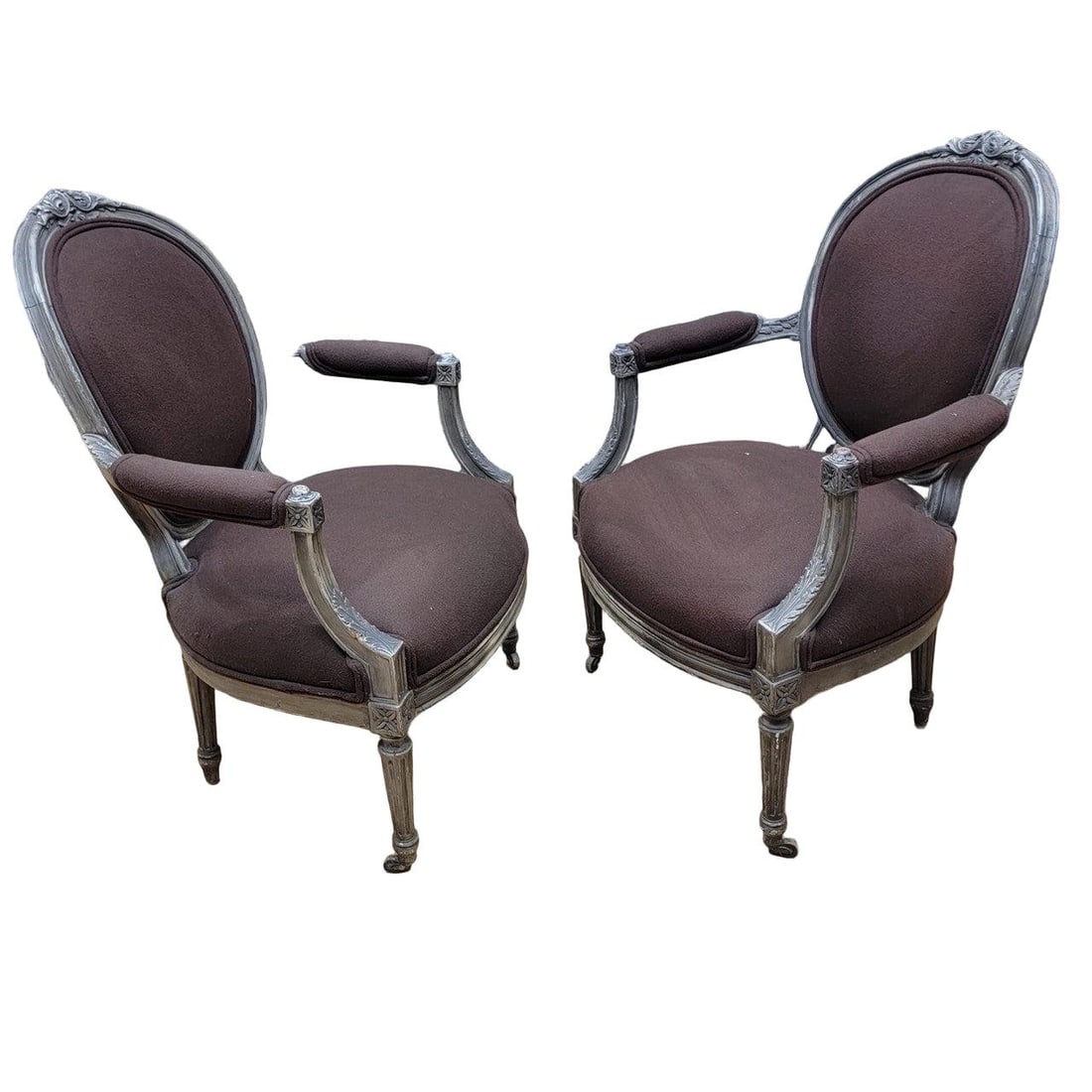 Antique French Louis XVI Style Carved Fauteuil Chairs - Pair - 8