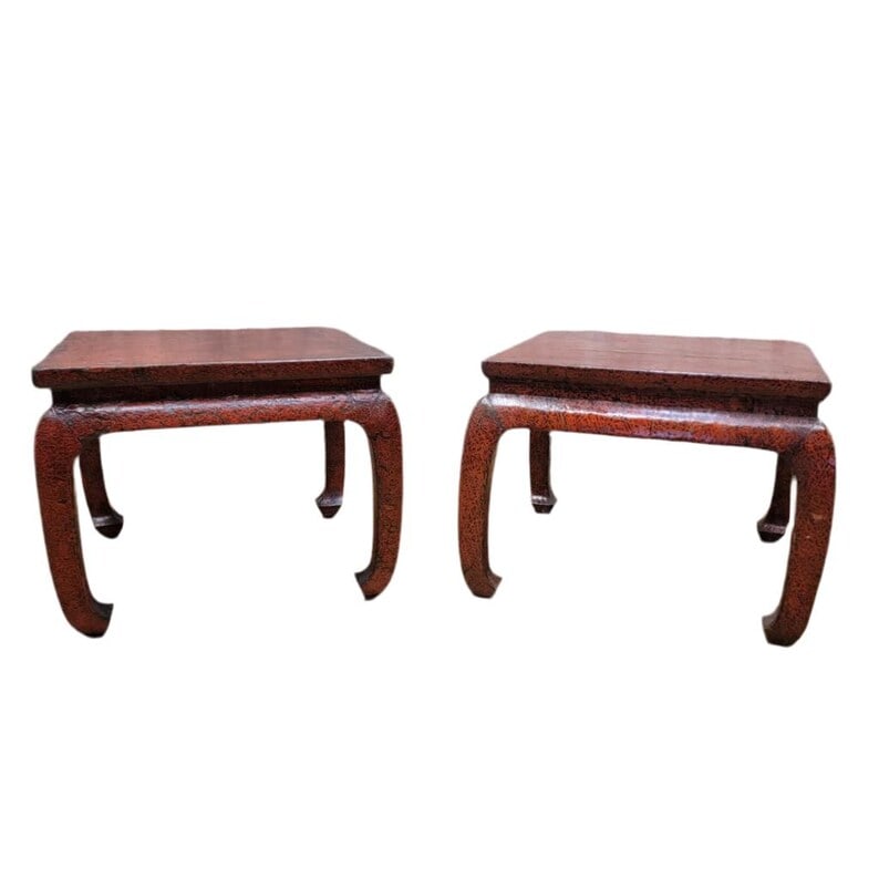 Antique Shanxi Province Red Lacquer Elm Side Tables - Pair (1 of 8)