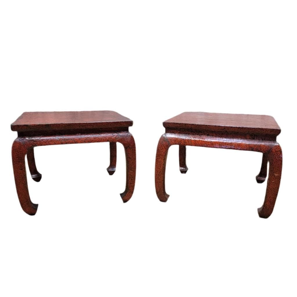 Antique Shanxi Province Red Lacquer Elm Side Tables - Pair - 2