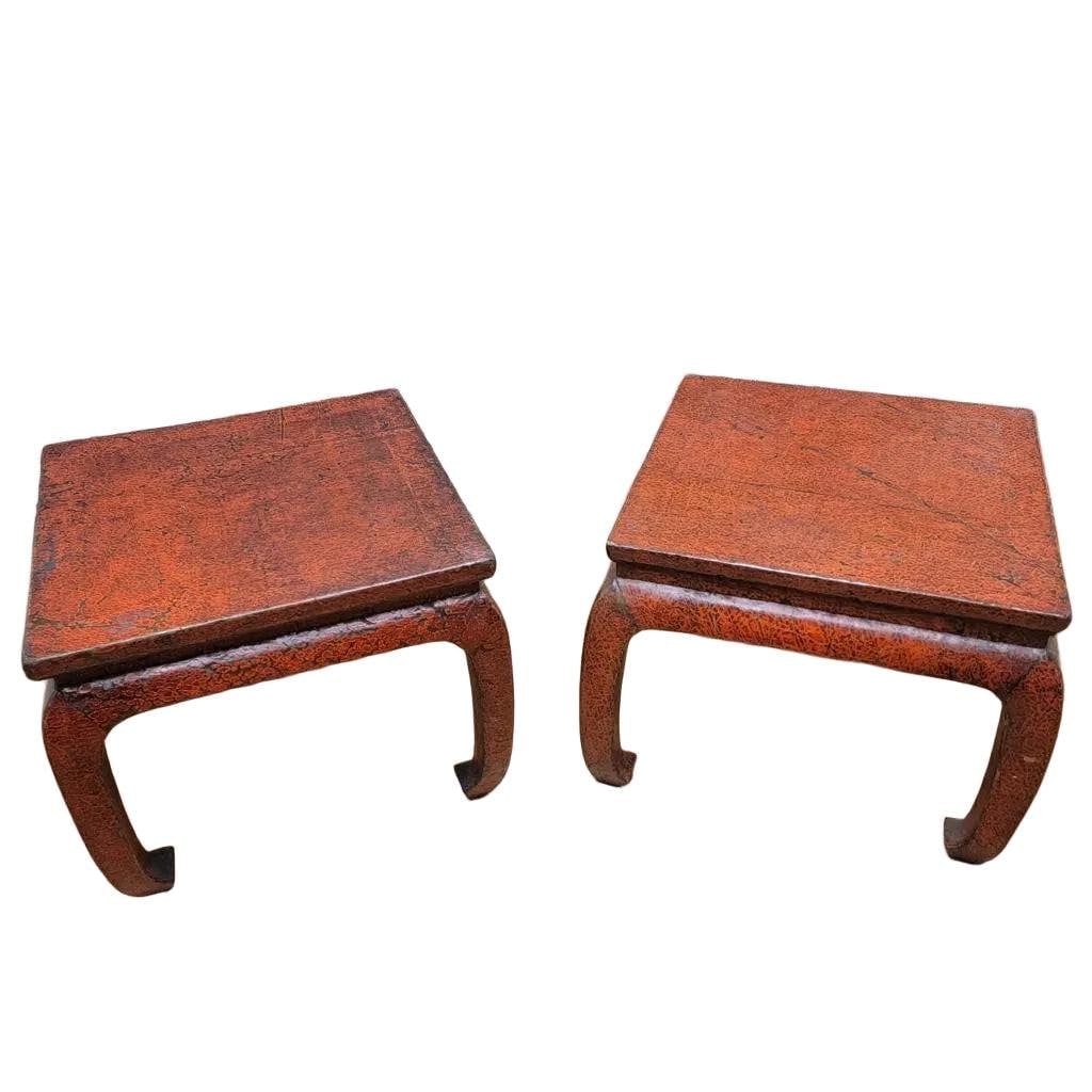 Antique Shanxi Province Red Lacquer Elm Side Tables - Pair - 8