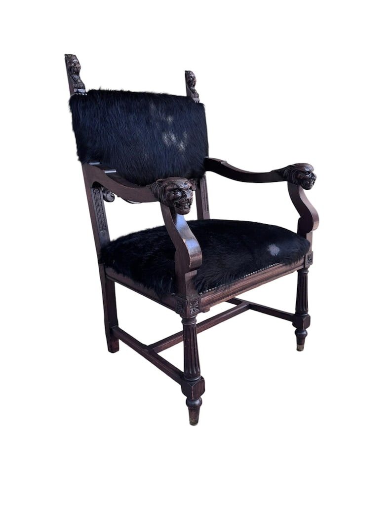 Antique French Carved Hall Chair With Lion Head Arms: Thank you Antique French Carved Hall Chair With Lion Head Arms Don't miss the opportunity to own a piece of history that will enhance your decor and impress your guests. This chair's arms have been