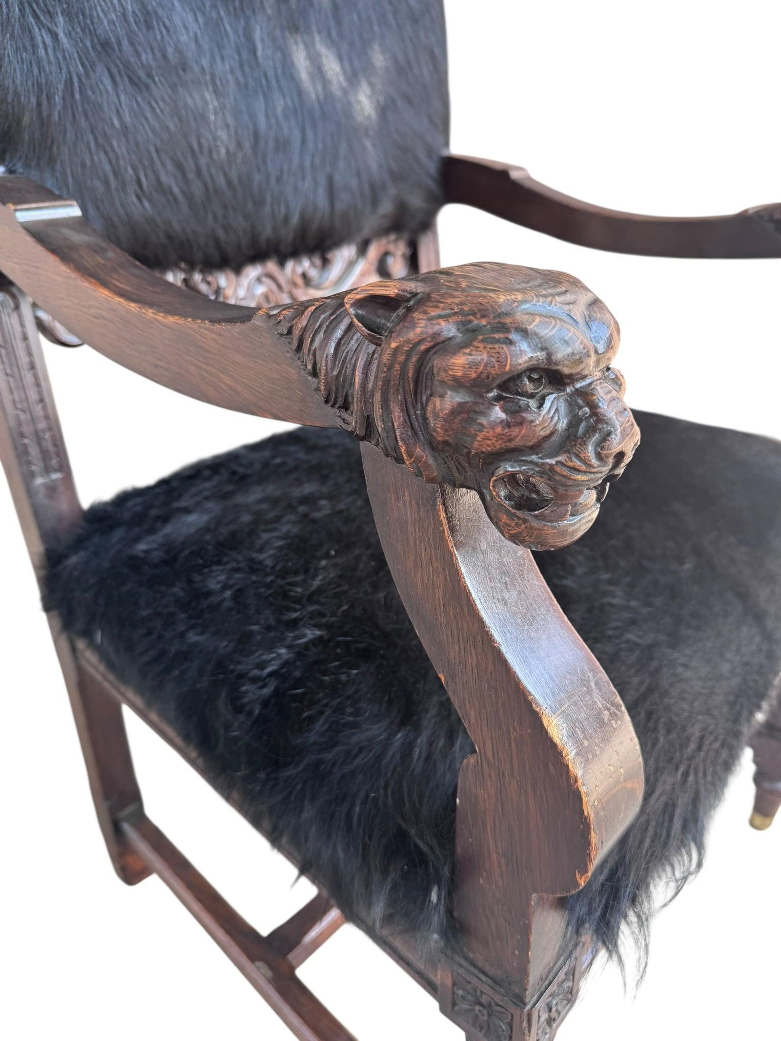 Antique French Carved Hall Chair With Lion Head Arms - 3