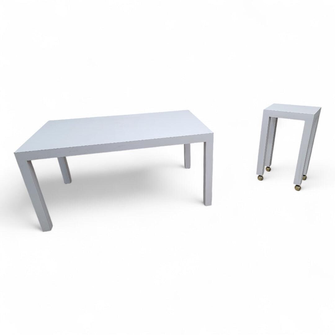 MCM Milo Baughman Style White Laminate Parsons Dining Table with Bar Table - Set of 2 - 2