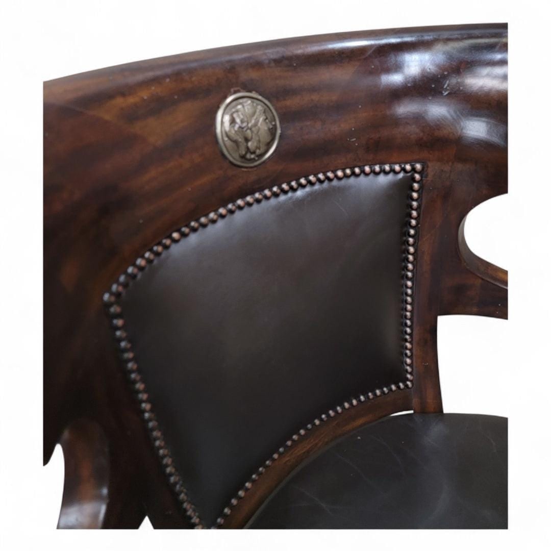 Vintage George IV English Regency Styled Leather Armchairs with Metal Lion Head Arms - 3
