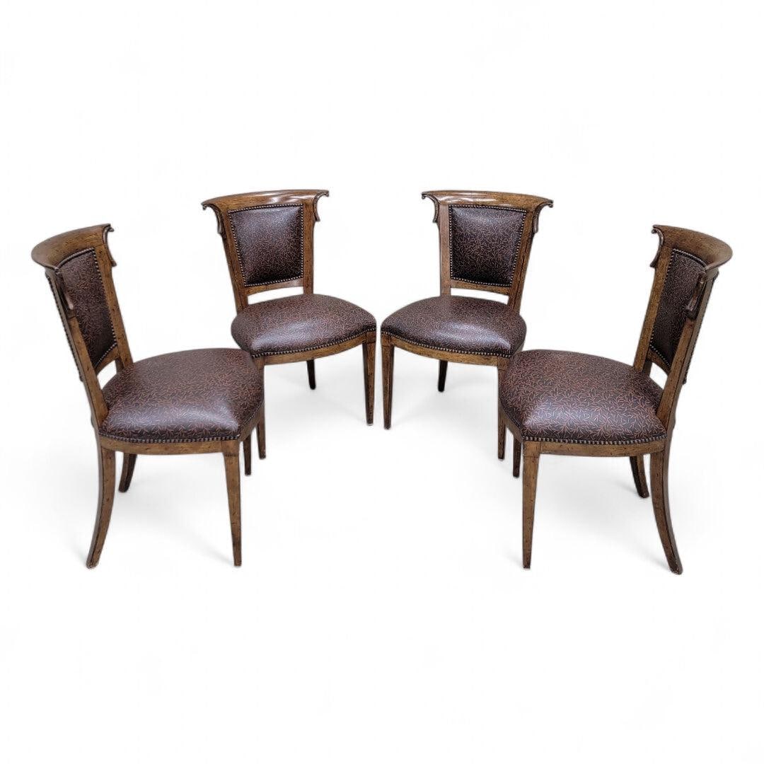 English Regency Styled Ash Wood Leather Upholstered Nail Head Trim Dining Chairs - Set of 8 - 6