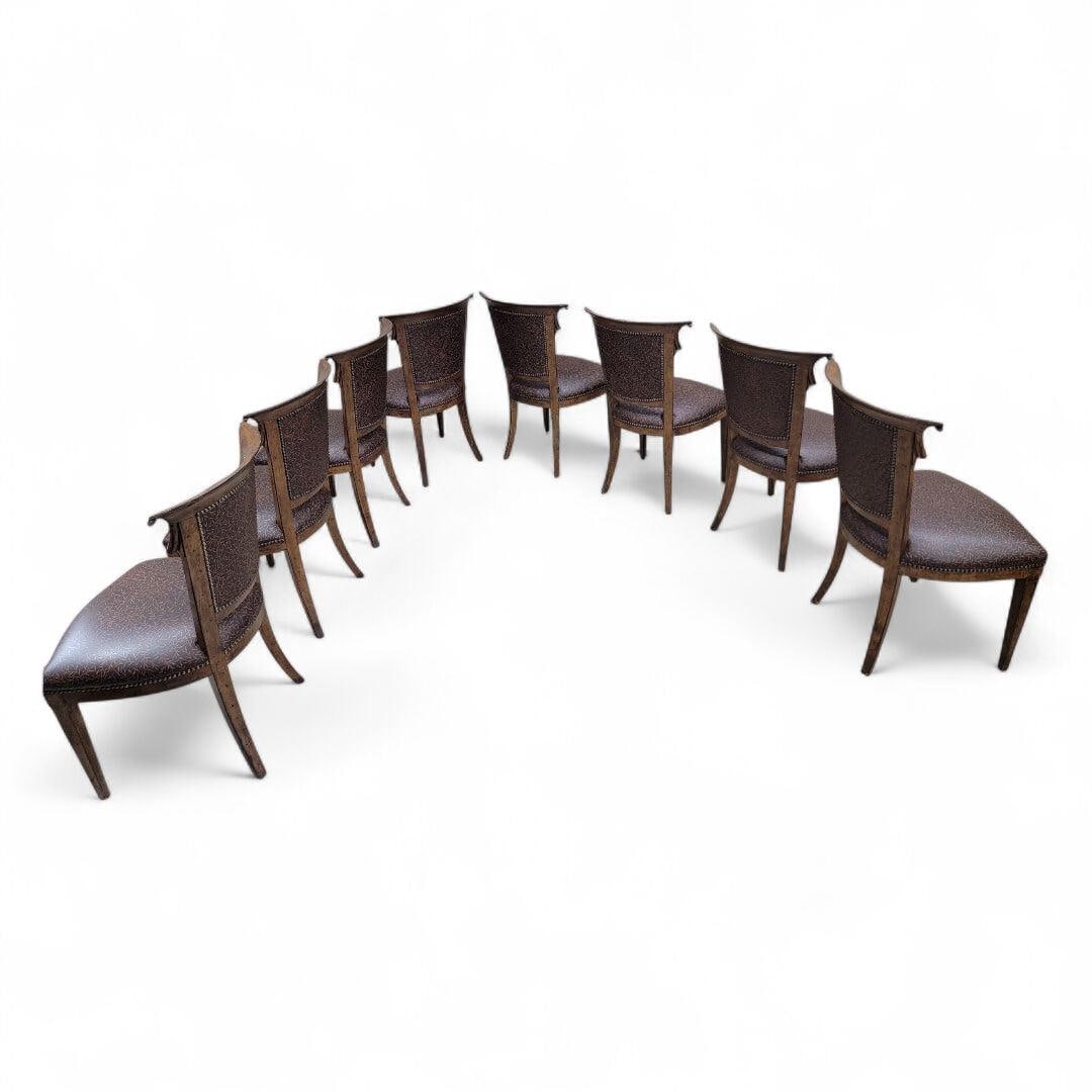 English Regency Styled Ash Wood Leather Upholstered Nail Head Trim Dining Chairs - Set of 8 - 8
