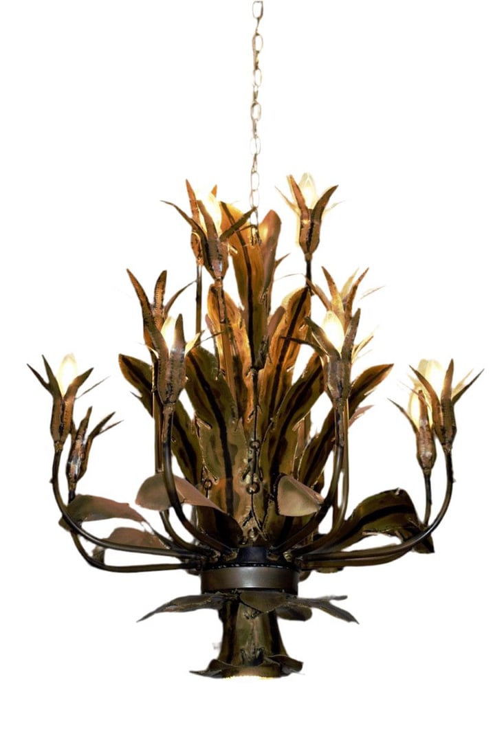 MCM Brutalist Style Torched Brass Chandelier by Tom Greene - 4