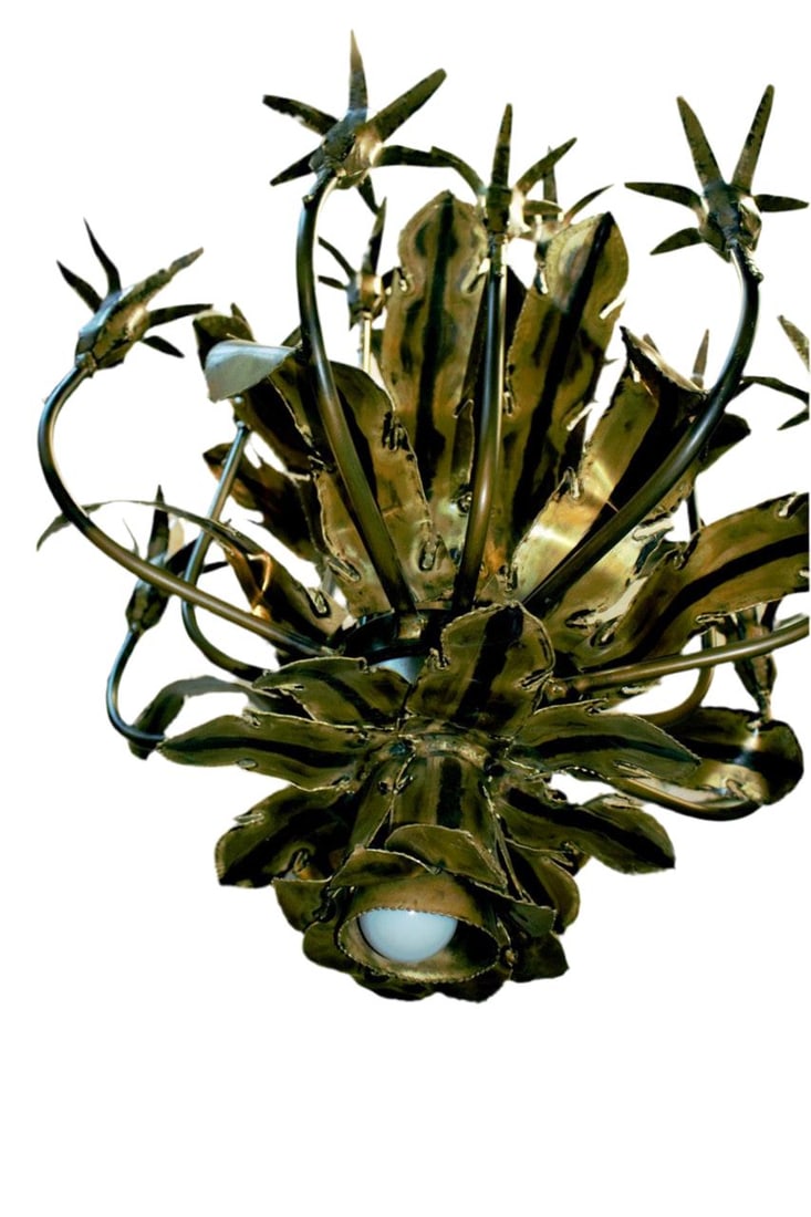 MCM Brutalist Style Torched Brass Chandelier by Tom Greene - 5