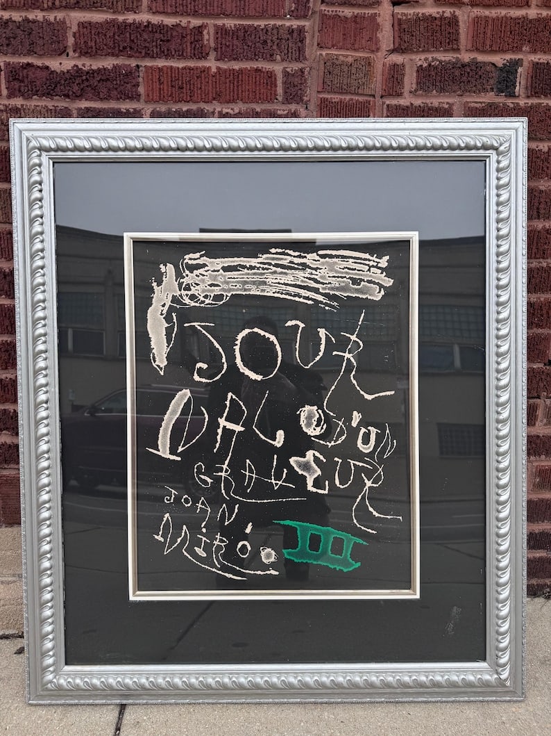 Joan Miro Cover of Volume III of the “Journal De Gravure” Etching: Vintage Joan Miro Cover of Volume III of the “Journal De Gravure” Etching Framed Miro, Joan - Journal d'un Gravure1964-75 Etching in color on black ground printed on BFK Rives paper. The