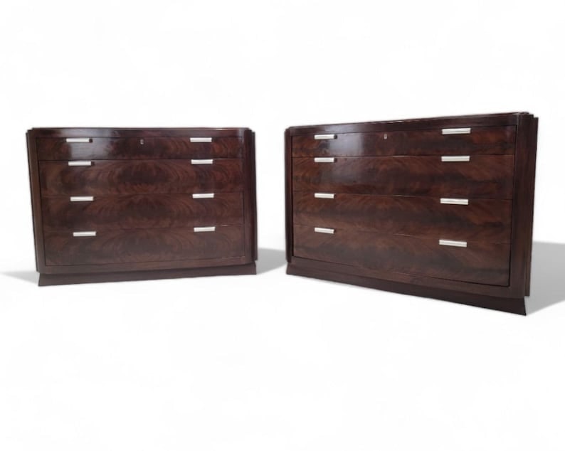 Art Deco Style Flame Mahogany Chests of Drawers by Ralph Lauren - Pair (1 of 8)