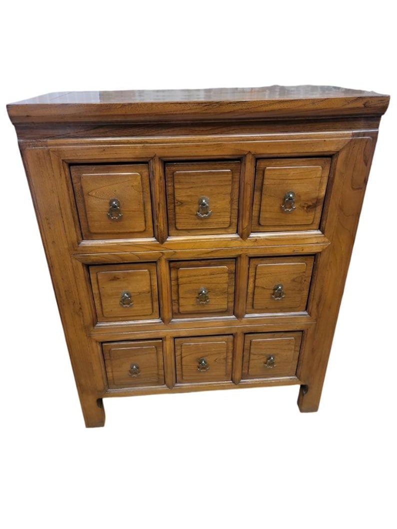 Antique Shanxi Province Apothecary Medicine Chest: Antique Chinese Shanxi Province Solid Elmwood 9-Drawer Apothecary Medicine Chest These antique Shanxi province apothecary chests would be a beautiful and eclectic addition to your home. Organize your