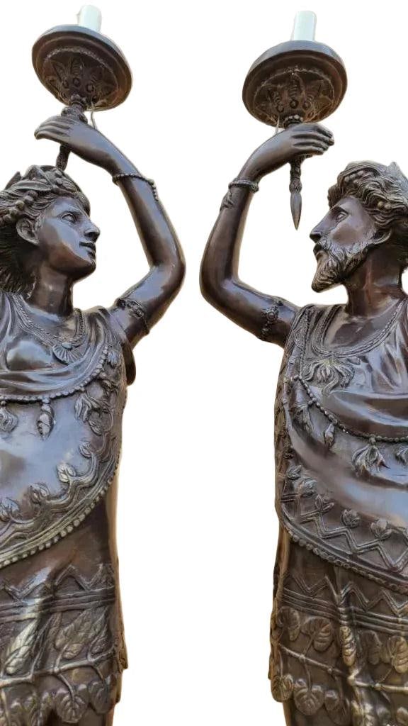 Antique Bronze Patinated Male & Female Floor Lamps - Set of 2 - 7