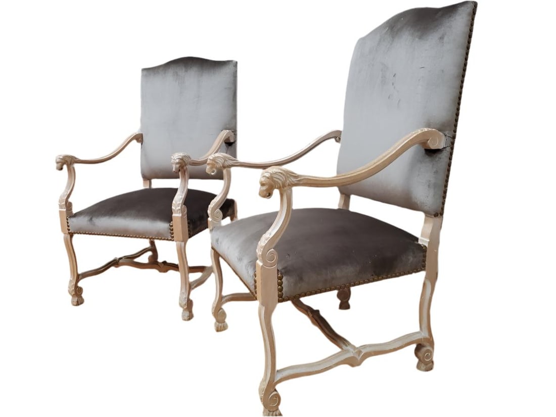 Antique French Figural Chairs Newly Reupholstered - Pair - 6