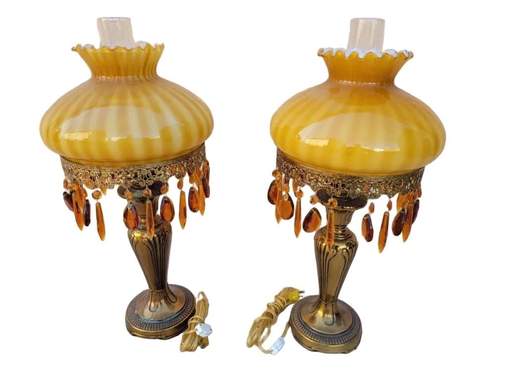 Vintage French Boudoir Style Table Lamps - Pair - 8