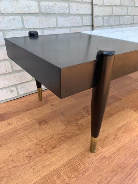 Mid Century Modern Italian Tile Inlay Brass Tip Coffee Table - 3