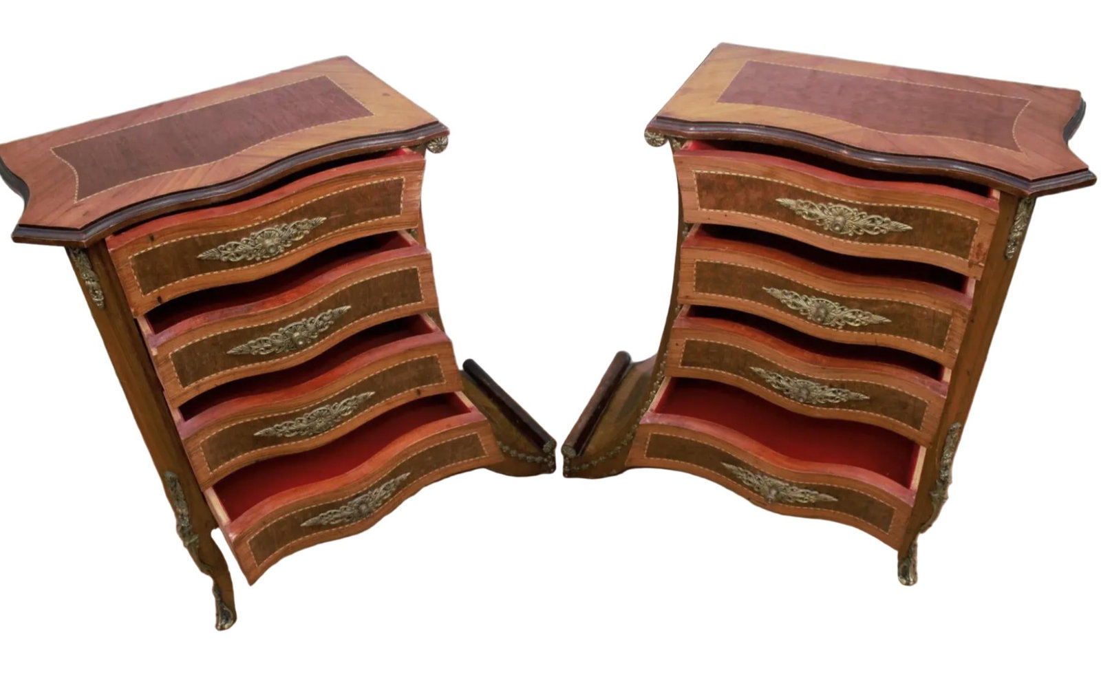 Vintage French Renaissance Revival Flared Legs Side Cabinets - Pair - 4