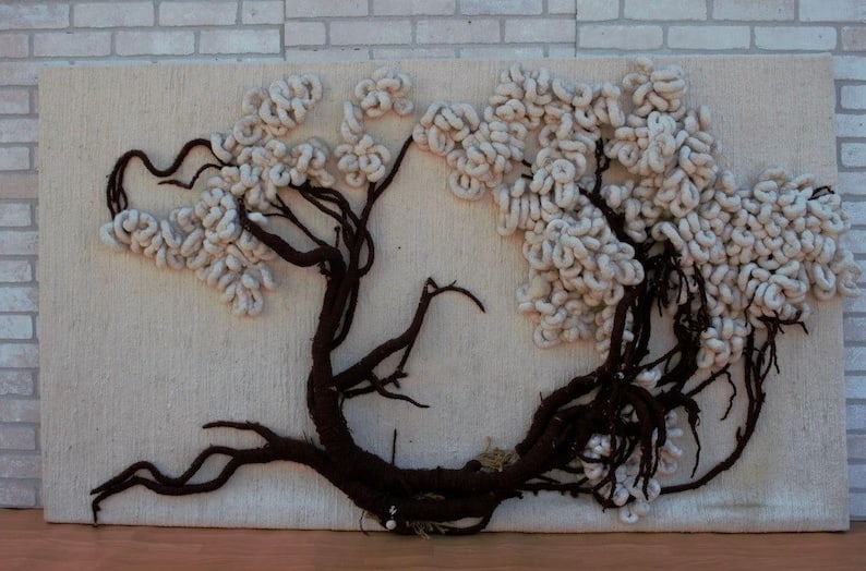 Vintage Art Weaving Joshua Tree Wall Art: Thank you Vintage Hand Made Fiber Art Weaving Joshua Tree Wall Art Hang this unique fiber and yarn art piece of a Joshua tree in your living room. Beautifully crafted with 3D woven fibers and looped
