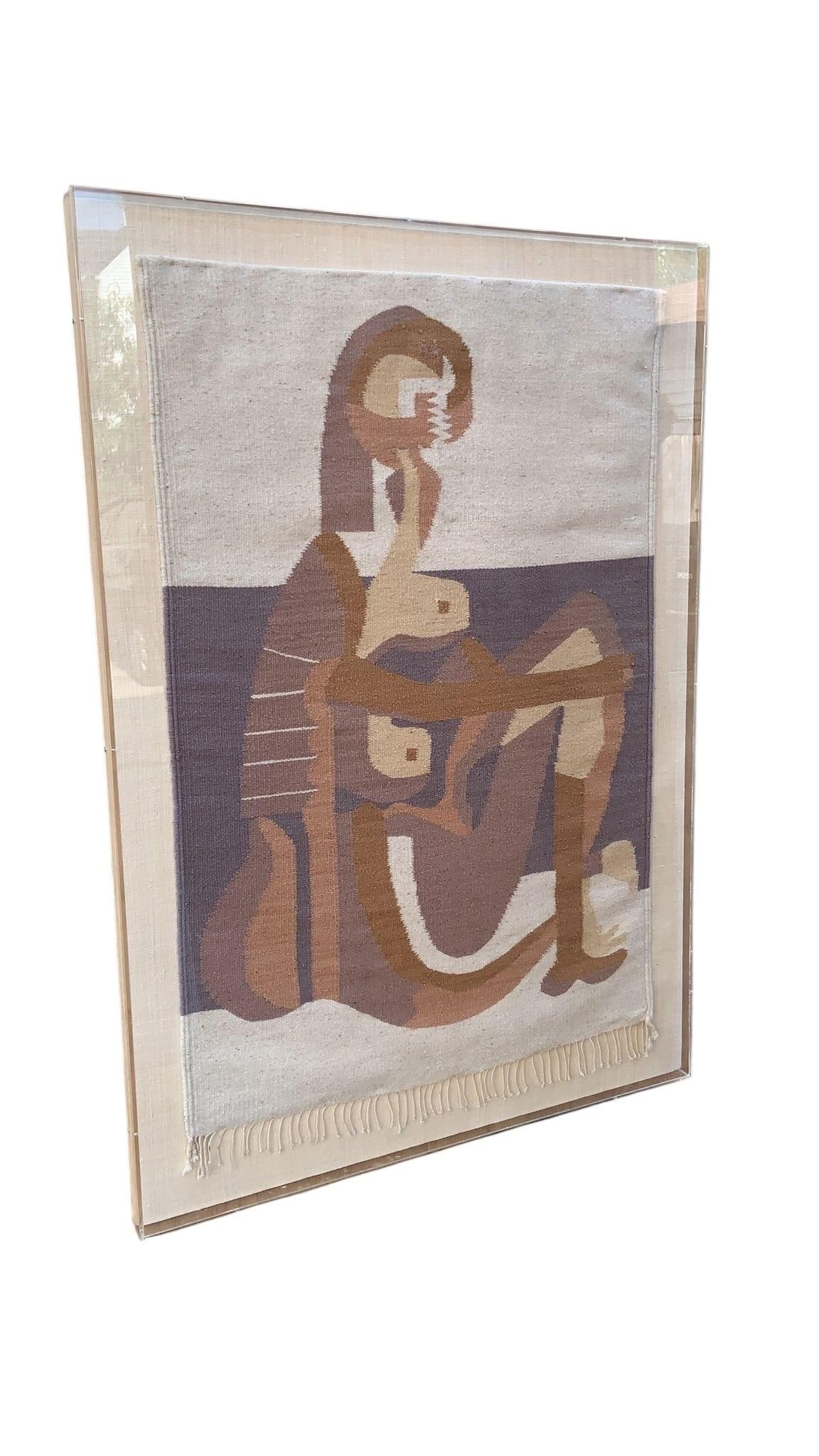 Vintage Boho Pablo Picasso's Seated Bather Wall Hanging Tapestry in Acrylic Case - 5