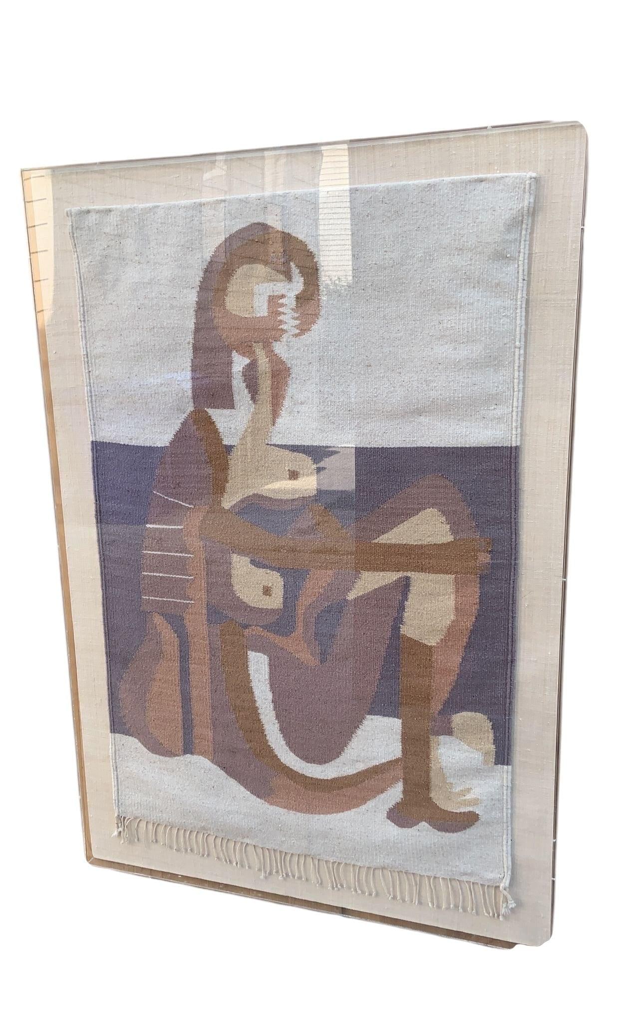 Vintage Boho Pablo Picasso's Seated Bather Wall Hanging Tapestry in Acrylic Case - 6