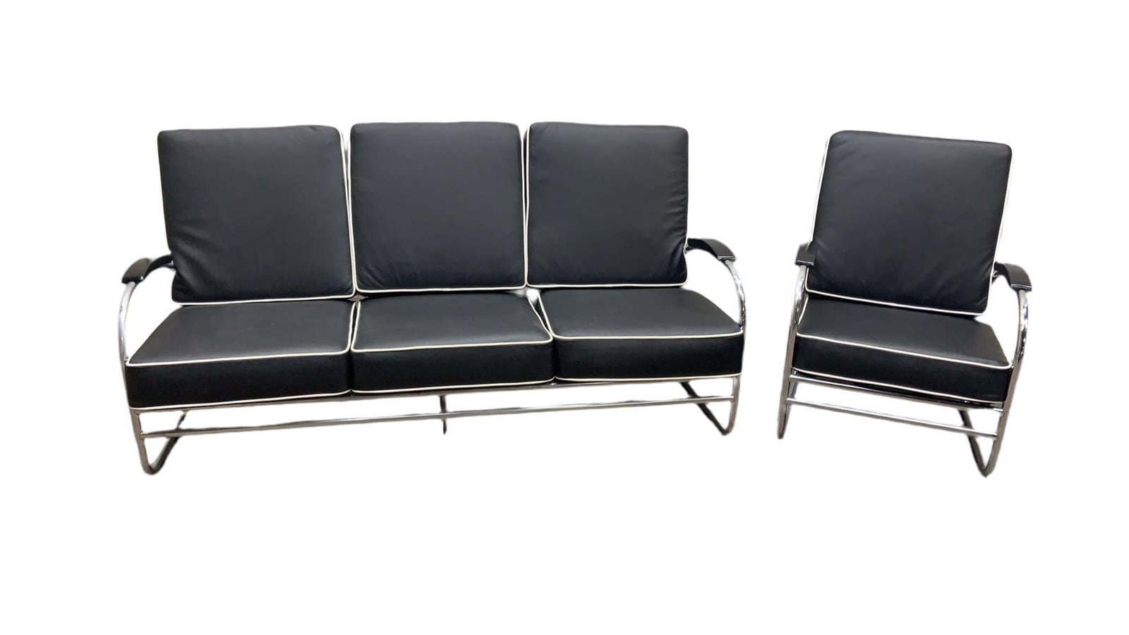 Art Deco Tubular Sofa & Lounge Chair by Kem Weber Newly Reupholstered - 3