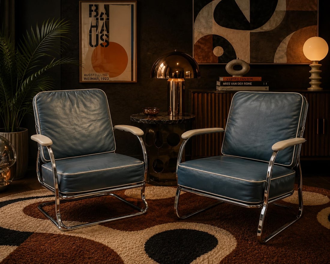 Art Deco KEM Weber Springer Tubular Chairs Newly Reupholstered - Set of 2 - 3