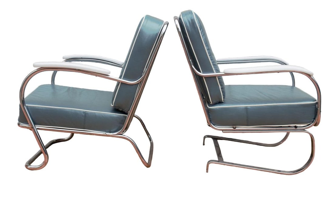 Art Deco KEM Weber Springer Tubular Chairs Newly Reupholstered - Set of 2 - 5