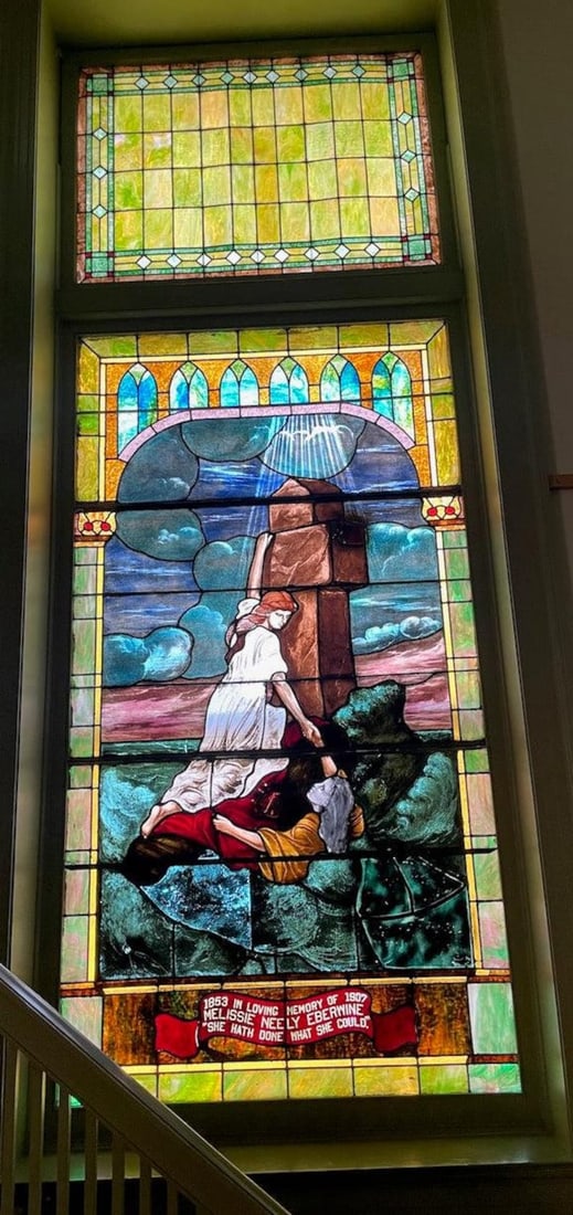 Antique Monumental Tiffany Style Salvaged “Heaven” Stained Glass Window: Antique Monumental Tiffany Style Salvaged Chicago Church “Heaven” Stained Glass Window ***Upper Transom Window sold separately. Circa Early 1900’s Dimensions 5 FT x 10 FT CONDITION: