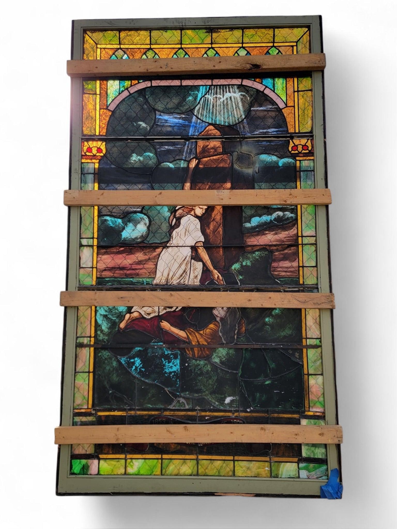 Antique Monumental Tiffany Style Salvaged “Heaven” Stained Glass Window - 3