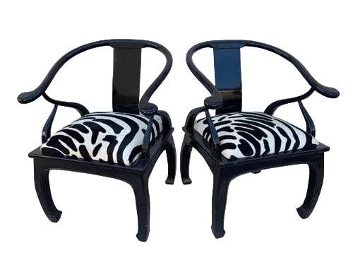 Hollywood Regency James Mont Style Horseshoe Chairs Newly Reupholstered - Pair - 2