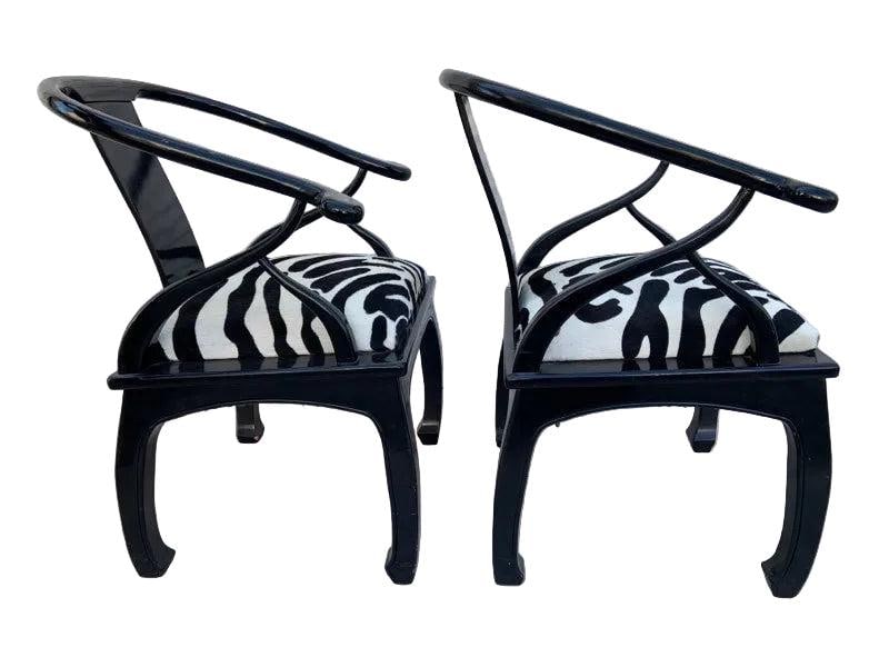 Hollywood Regency James Mont Style Horseshoe Chairs Newly Reupholstered - Pair - 4