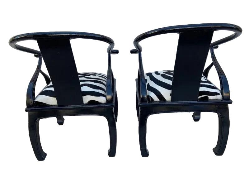 Hollywood Regency James Mont Style Horseshoe Chairs Newly Reupholstered - Pair - 5