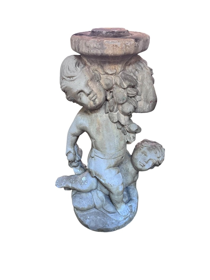 Vintage Neoclassical Style Cherub/Putti Garden Sculpture: Thank you Vintage Neoclassical Style Cherub/Putti Garden Sculpture This Neoclassical style sculpture features two cherubs with one seemingly carrying/supporting the other. This sculpture is great for