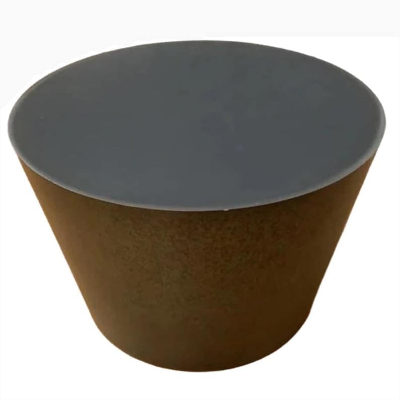 Vintage Modern Metal Drum Side Table: Vintage Modern Round Drum Side or Coffee Table in Patina Metal This modern vintage table is formed from metal with a patina finish. It is functional in any room as a side or coffee table in your