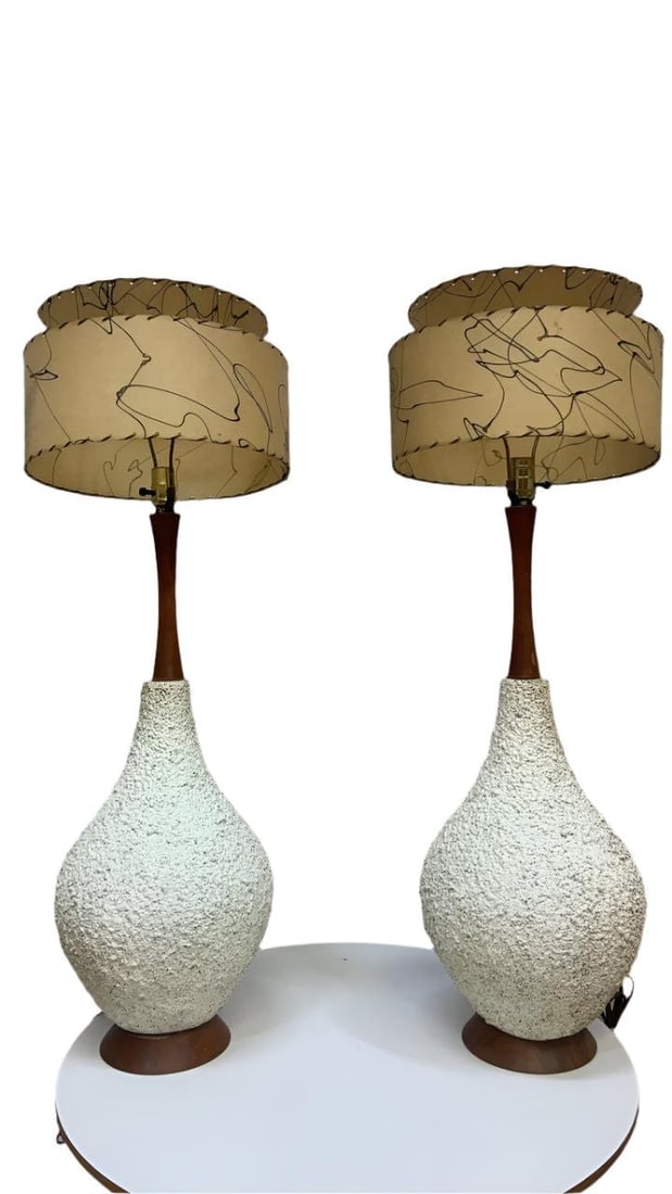 MCM Teak Popcorn Table Lamps - Pair - 2