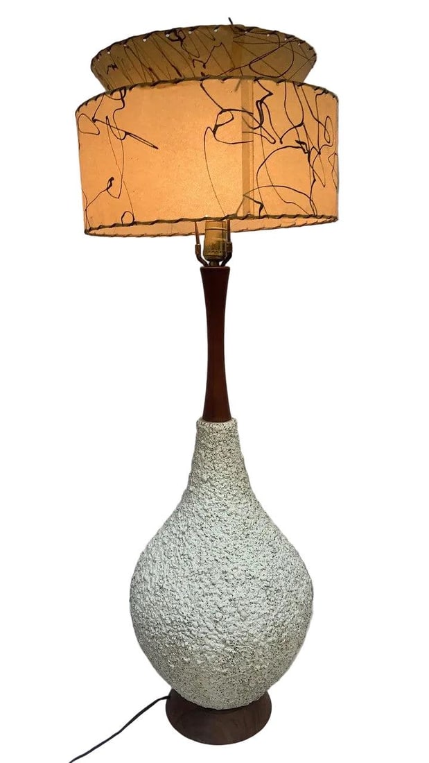 MCM Teak Popcorn Table Lamps - Pair - 7