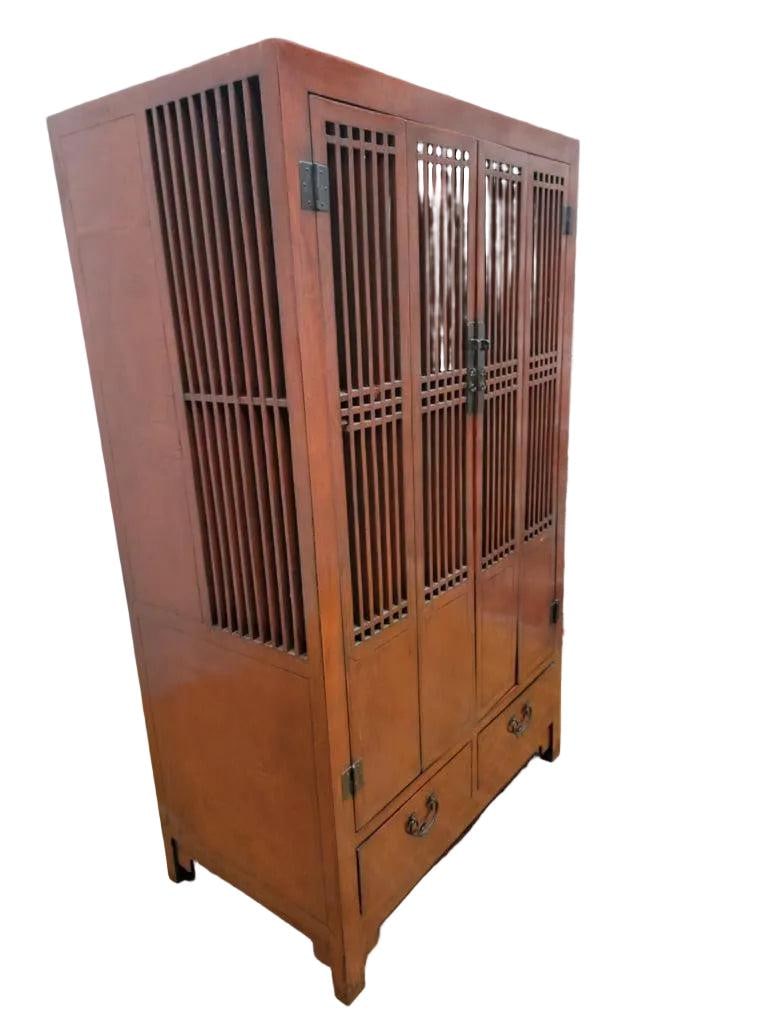 Antique Shanxi Province Red Lacquered Elm Storage Cabinet - 3