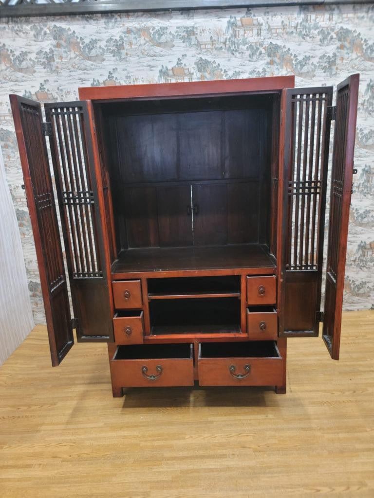 Antique Shanxi Province Red Lacquered Elm Storage Cabinet - 8