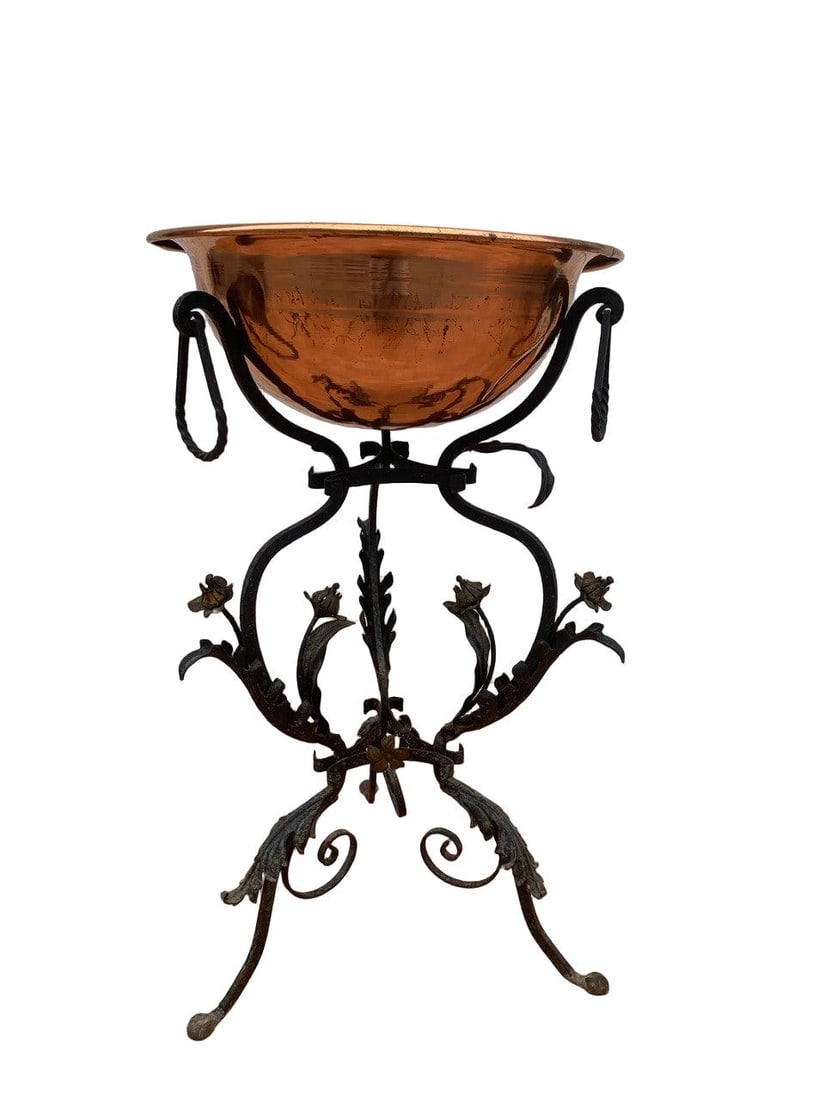Antique Wrought Iron and Copper Planter - 3