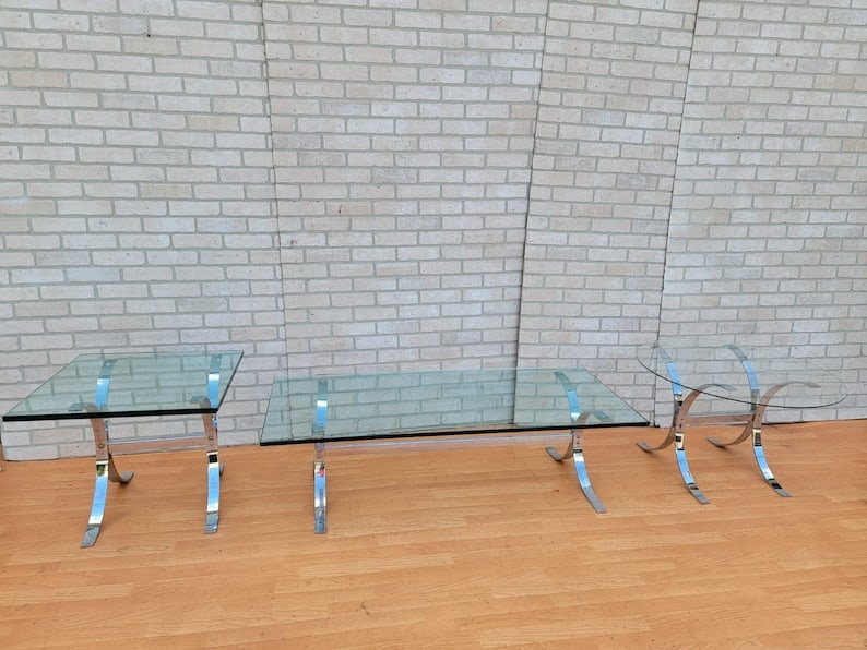 Mid Century Modern Rectangular Chrome Coffee Table and Two Side Tables - 3 Piece Set (1 of 8)