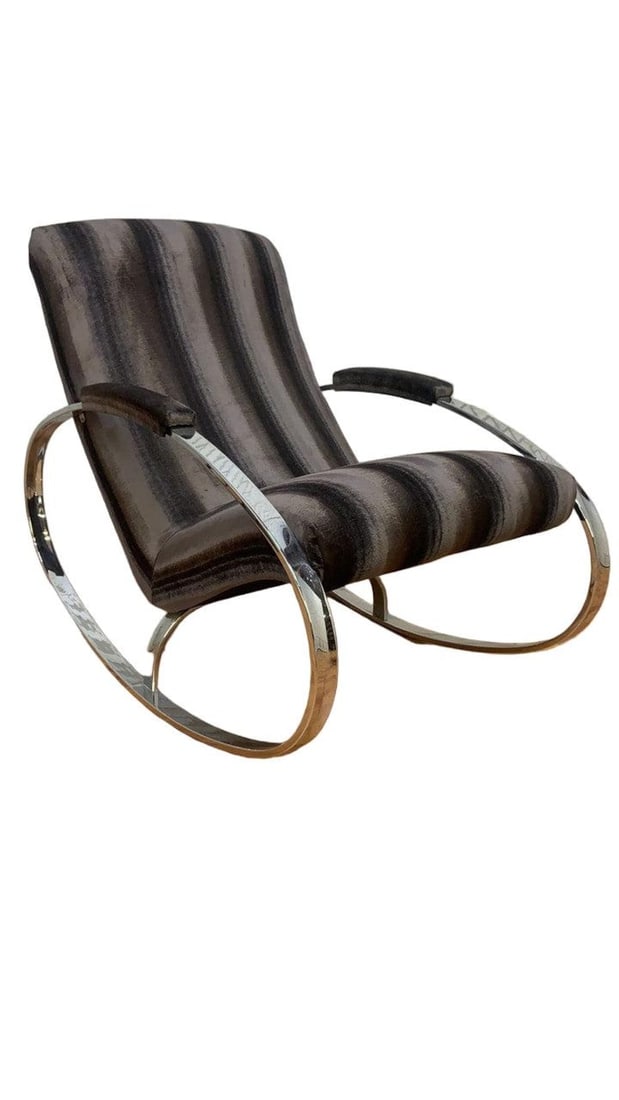 MCM Rocking Chair by Guido Faleschini Newly Reupholstered: Thank you Mid Century Modern Chrome Rocking Chair by Guido Faleschini Newly Upholstered In High End Silver Mist Mohair Velvet Blend Decorate your living room with this gorgeous Guido Faleschini rockin