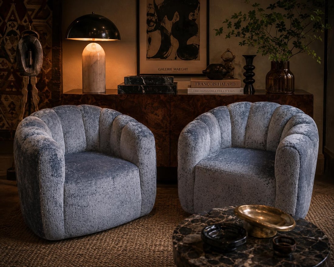 MCM Channel Back Swivel Lounge Chairs Newly Reupholstered - 2