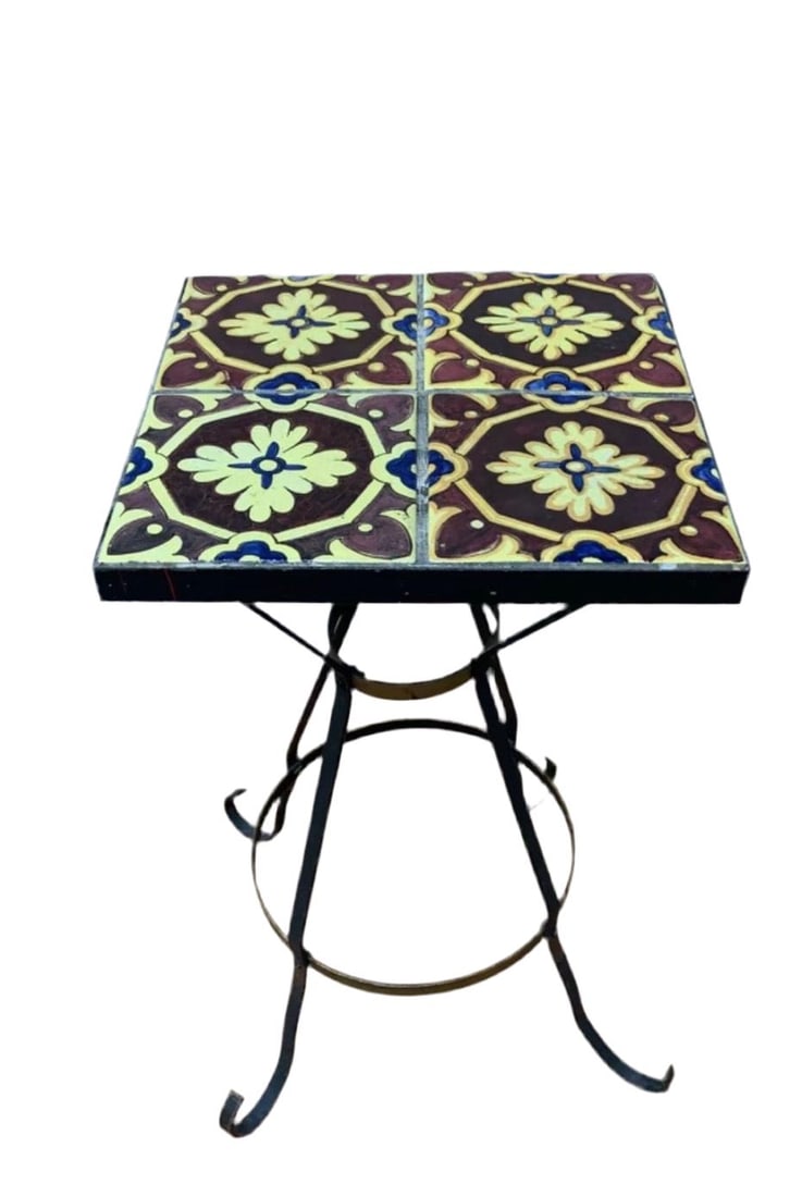 Vintage Wrought Iron Tile Top Accent Table - 4