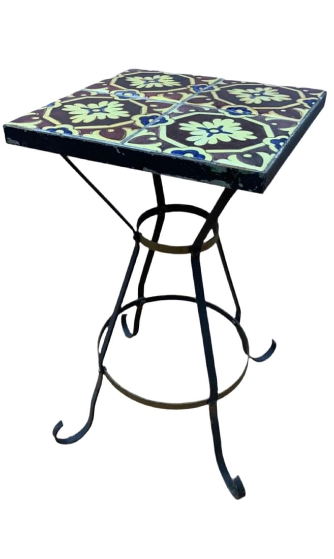 Vintage Wrought Iron Tile Top Accent Table - 5