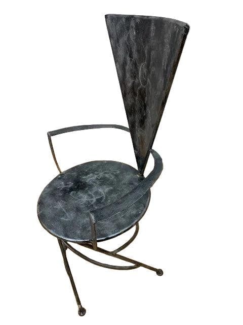 Vintage Metal Side Chair with Triangle Back and Round Seat - 4