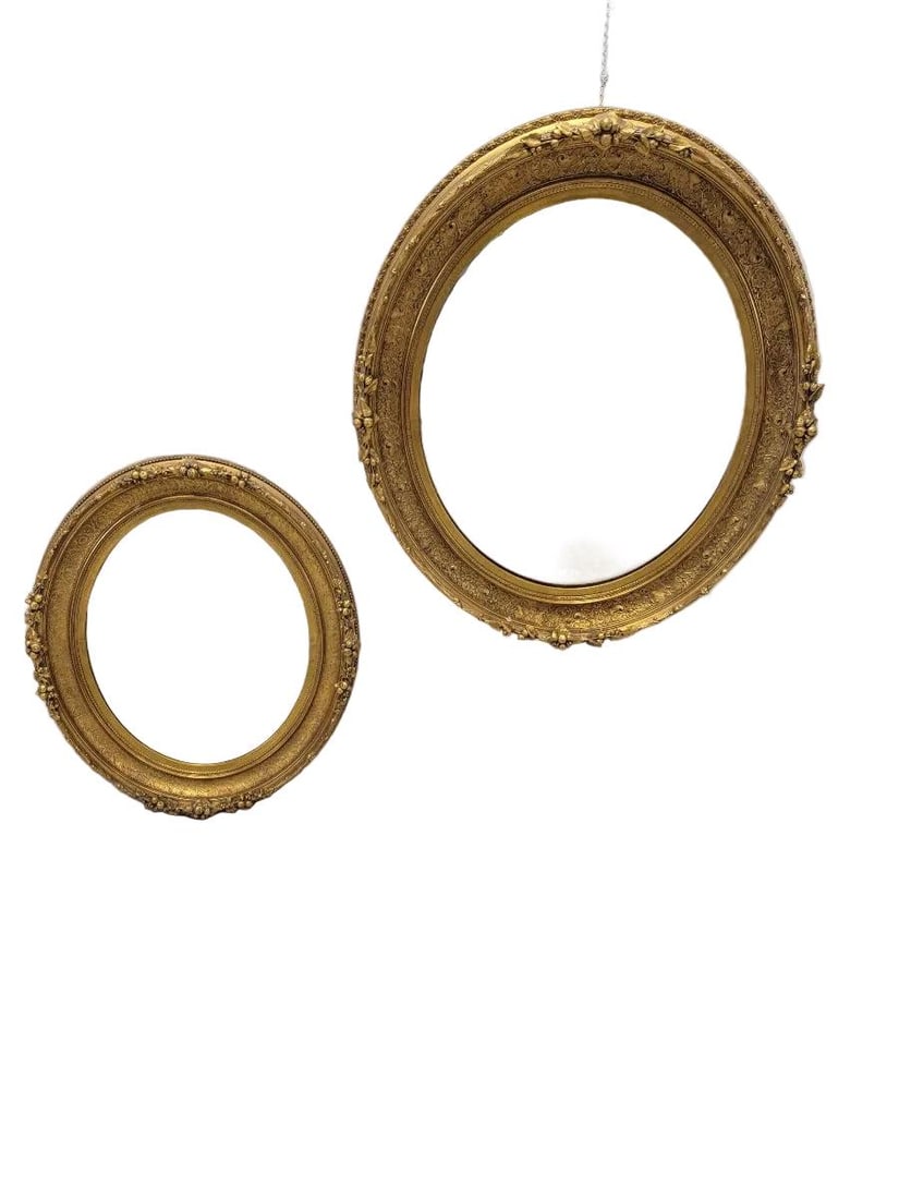 Antique French Napoleon III Style Oval Wall Mirrors- Set of 2 - 2