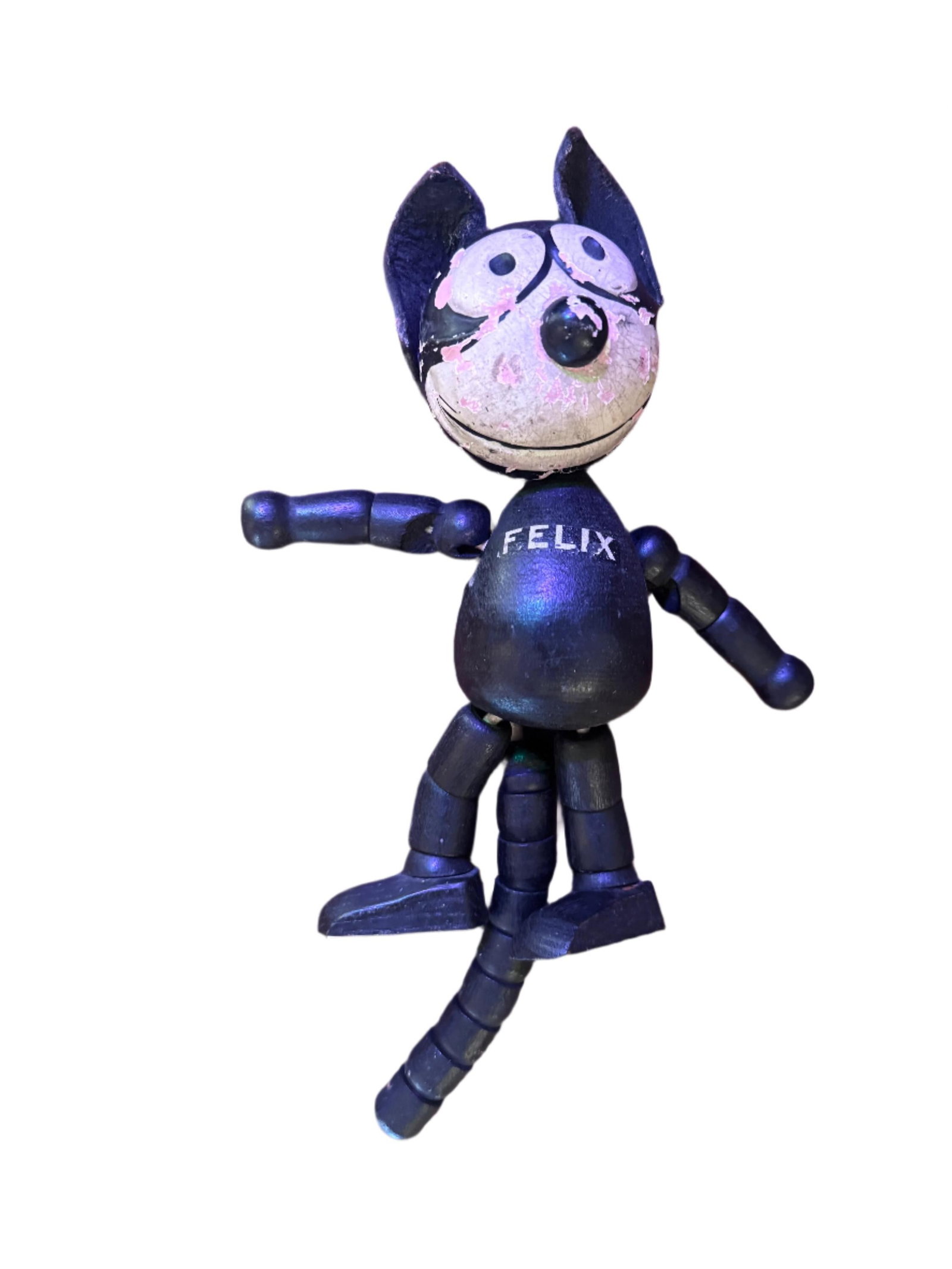Antique Felix The Cat Wooden and Leather Toy - 3