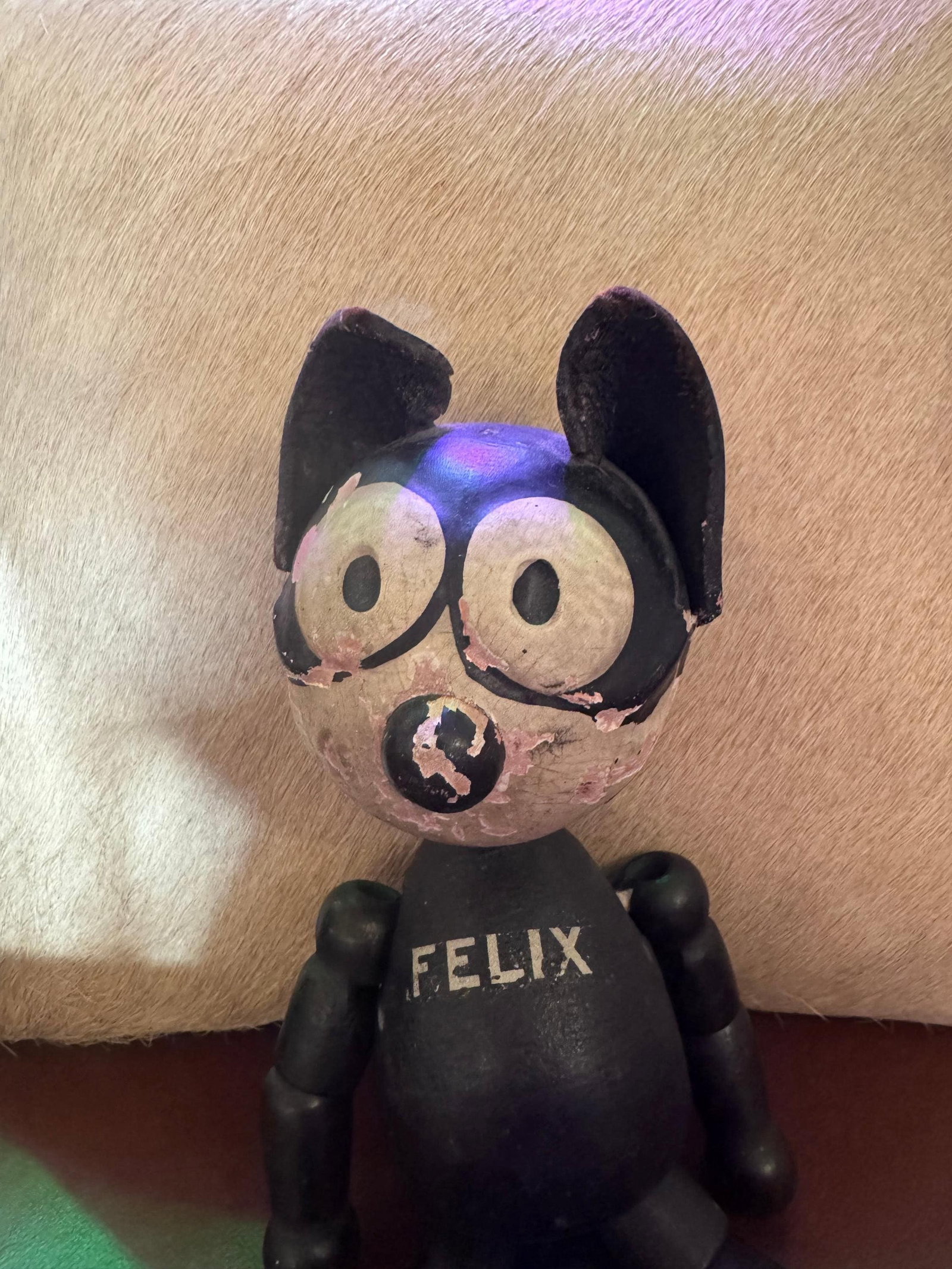 Antique Felix The Cat Wooden and Leather Toy - 7
