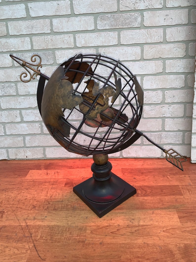 Vintage Celestial Metal Armillary Globe Sphere with Arrow Through It (1 of 7)