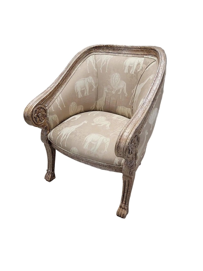 Vintage Baroque Safari Fabric Barrel Back Accent Lounge Chair - 4