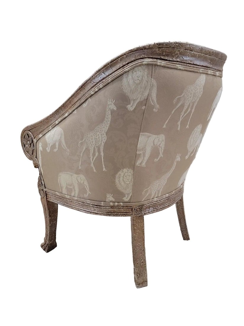 Vintage Baroque Safari Fabric Barrel Back Accent Lounge Chair - 5